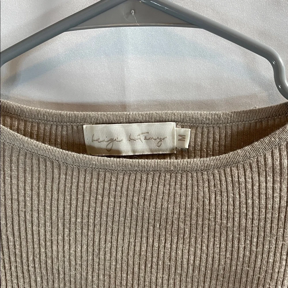 Chic Long Sleeve Beige Knit Dress - Picture 2 of 13